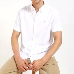Tommy Hilfiger Optic White Linen Button Down, Size M ~ EUC